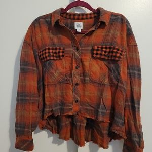 BDG Orange Plaid Flannel Top